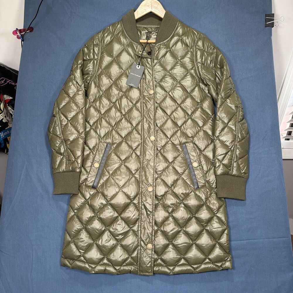 NWT Lucky Brand Women's Down Packable Puffer Jacket Parka Diamond Quilt Olive XS